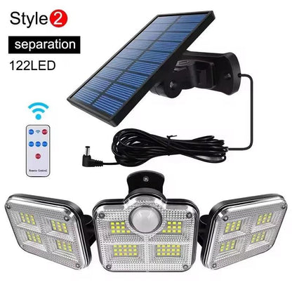 1 PACK Outdoor Motion Sensor Lamp, 4-Head Solar Power Light, 122 LED Solar Light, Flood Lights ,3000 Lumens,270° Lighting  Range
