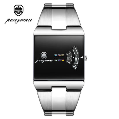 PAAZOMU Luxury Business Man Watches Waterproof Fashion Rectangle Stainless Steel Quartz Sports Male Clock Best Gift Choice Reloj