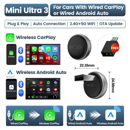 CarlinKit 5.0 Mini Ultra &Mini 5 Pro Wireless Adapter Wireless CarPlay &Android Auto USB Dongle For Cars Wireless Auto Connect