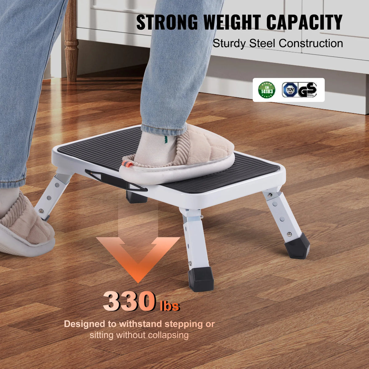 VEVOR Step Stool 1 Step 330lbs Capacity Adjustable Height Toddlers Adults Non Slip Sturdy For Office RVs Pets Bathrooms Bedrooms