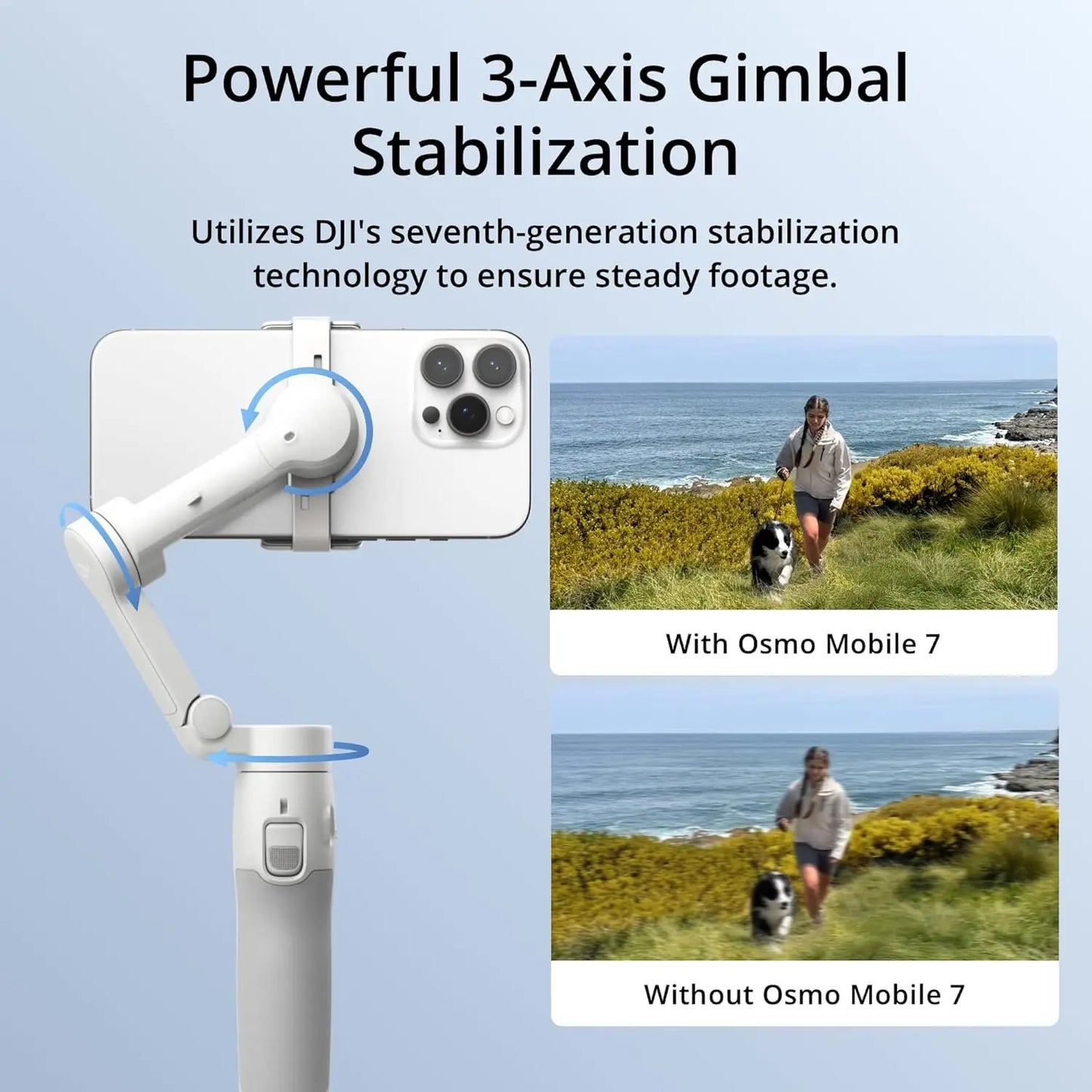 DJI Osmo Mobile 7 Gimbal Stabilizer for iPhone, Android, Built-in Tripod, Portable Stabilizer for iPhone, Selfie Stick, 3-Axis Phone Gimbal, ActiveTrack 7.0, One-Tap Edit, 10hrs Use, Phone Charging