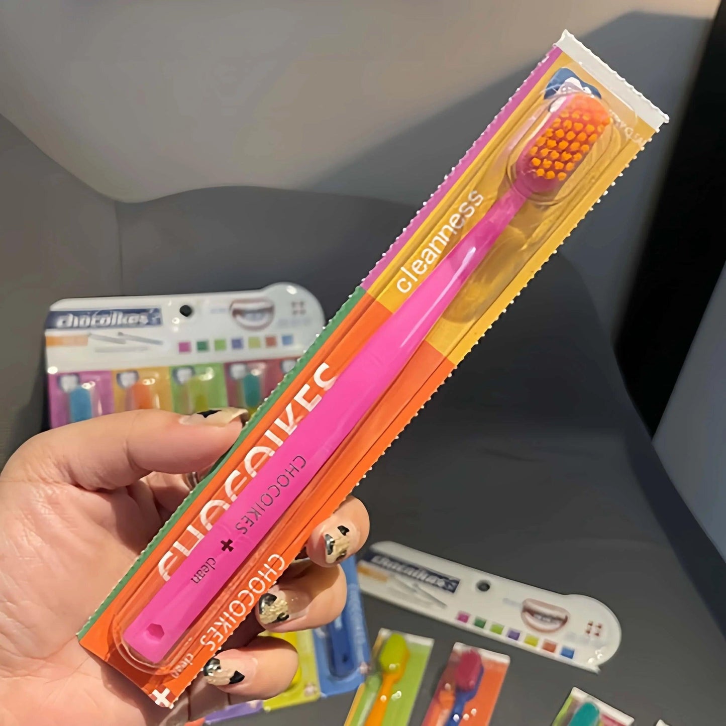 5 Packs of Chocolate Swiss Caring Soft Nylon Bristle Toothbrush Set, Ergonomic Handle, Ideal Choice for Travel and Hotels