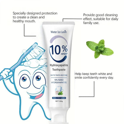 10% Nano Hydroxyapatite Toothpaste Restores White Teeth. Protects Gums. Deep Cleans. Brightens Smile. 100g Fresh Mint.