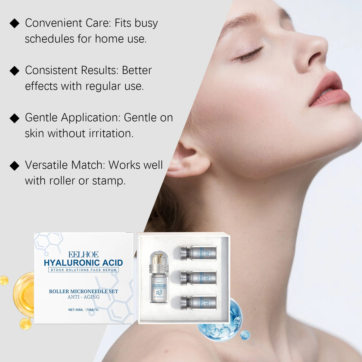Niacinamide Microneedle Serum Facial Serum Kit 0.25mm Moisturizing Skin Nourishing Winter Skincare Face Roller Day Cream 30ml