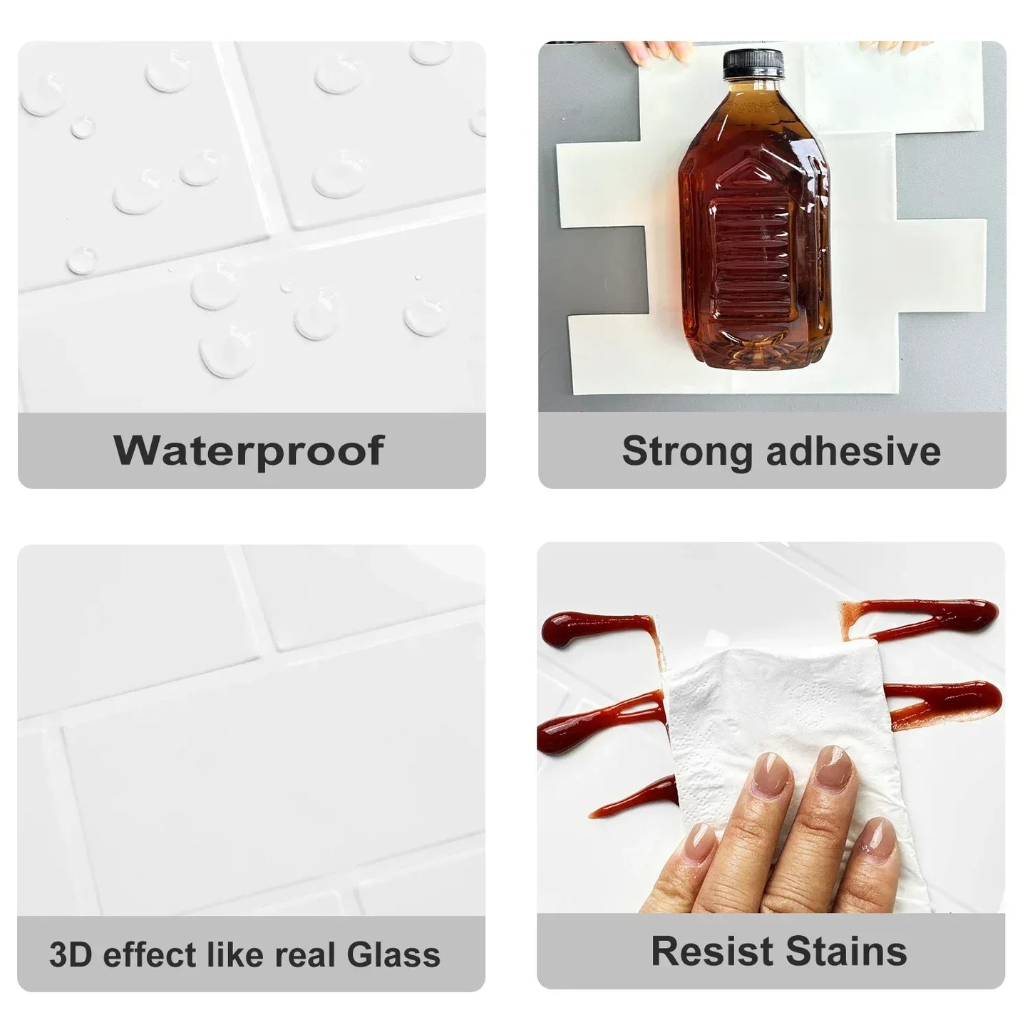 10 Sheets Big Tiles Peel and Stick Wall Stickers Brick Vinyl Wallpaper Waterproof Kitchen Bathroom Backsplash Home Decor - Urbizia