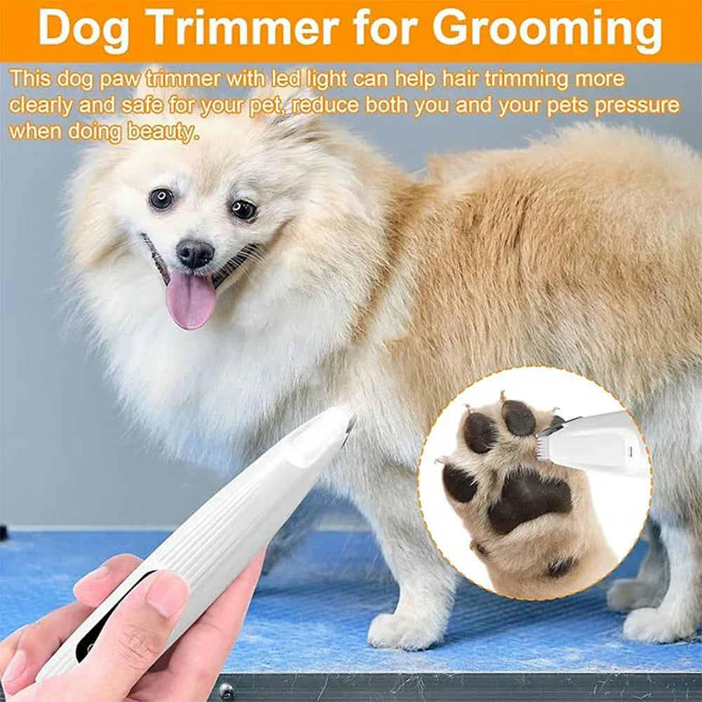 Portable Dog Paw Trimmer with Led Light Rechargeable Cordless Nail Grinder Shaver for Cats And Other Pets Nail Grooming Tools - Urbizia