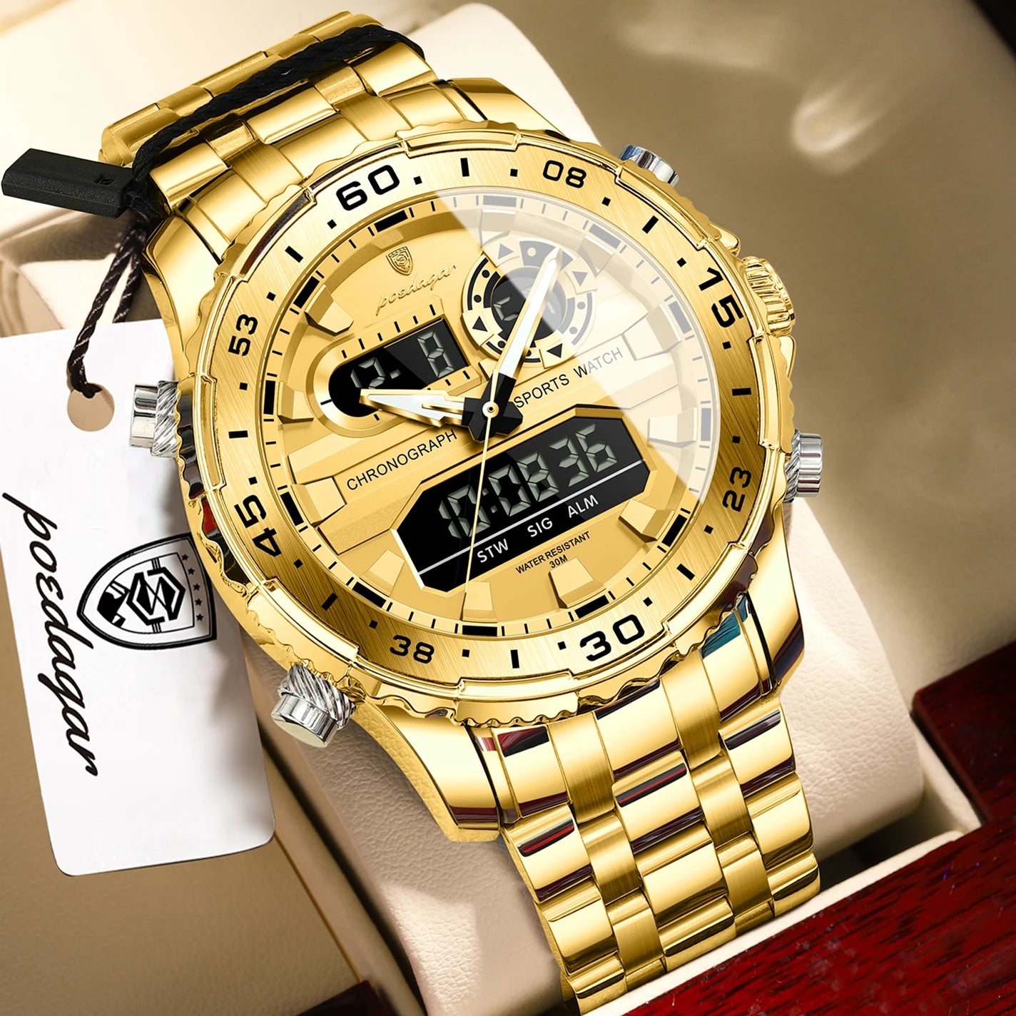 POEDAGAR Electronic Fashion Man Wristwatch Week Date LED Luminous Men Watch Dual Time Display Digital Men's Quartz Watches Reloj