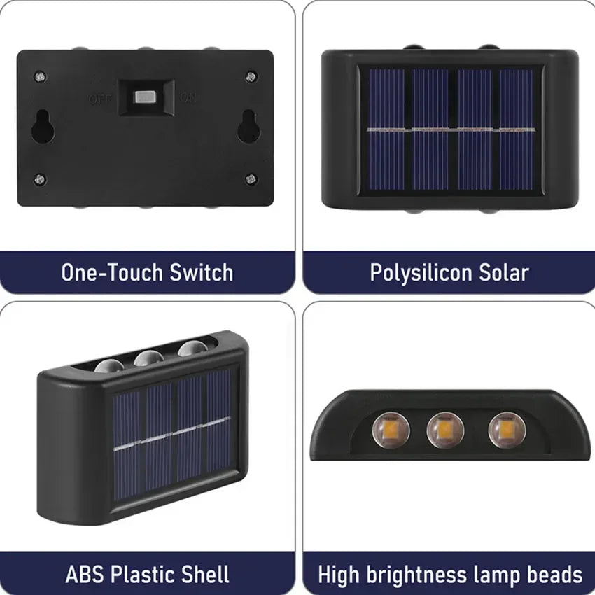 Solar Wall Lamp Outdoor Warm Light Waterproof Up And Down Luminous Lighting Balcony Yard Garden Decoration Lights Exterior Wall - Urbizia