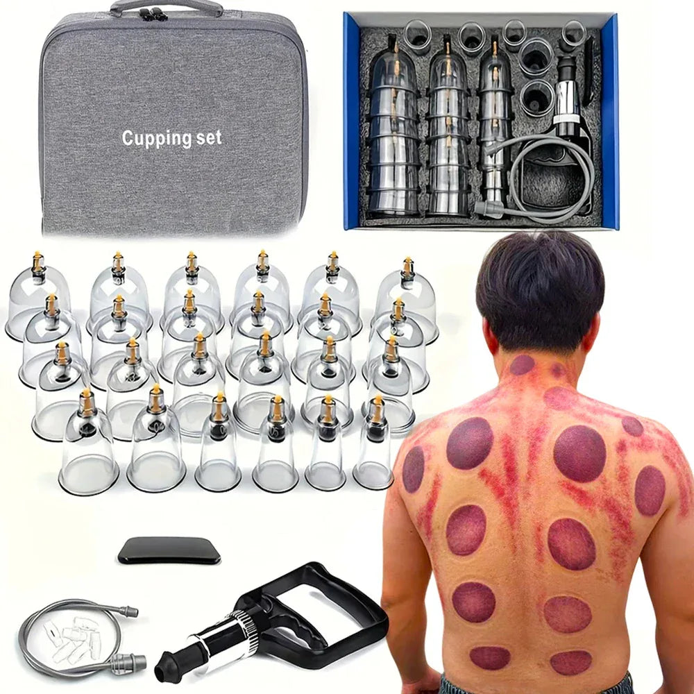 24Pcs Cupping Relax Set Multiple Sizes of Vacuum Cups with Hand Pump and Detailed Cupping Manual Massage Cupping Set for Massage