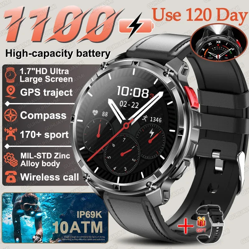 2026 New 1100mAh Big Battery Smart Watch Men Outdoor GPS Path Compass 10ATM Waterproof Bluetooth Call AMOLED HD Sport Smartwatch - Urbizia
