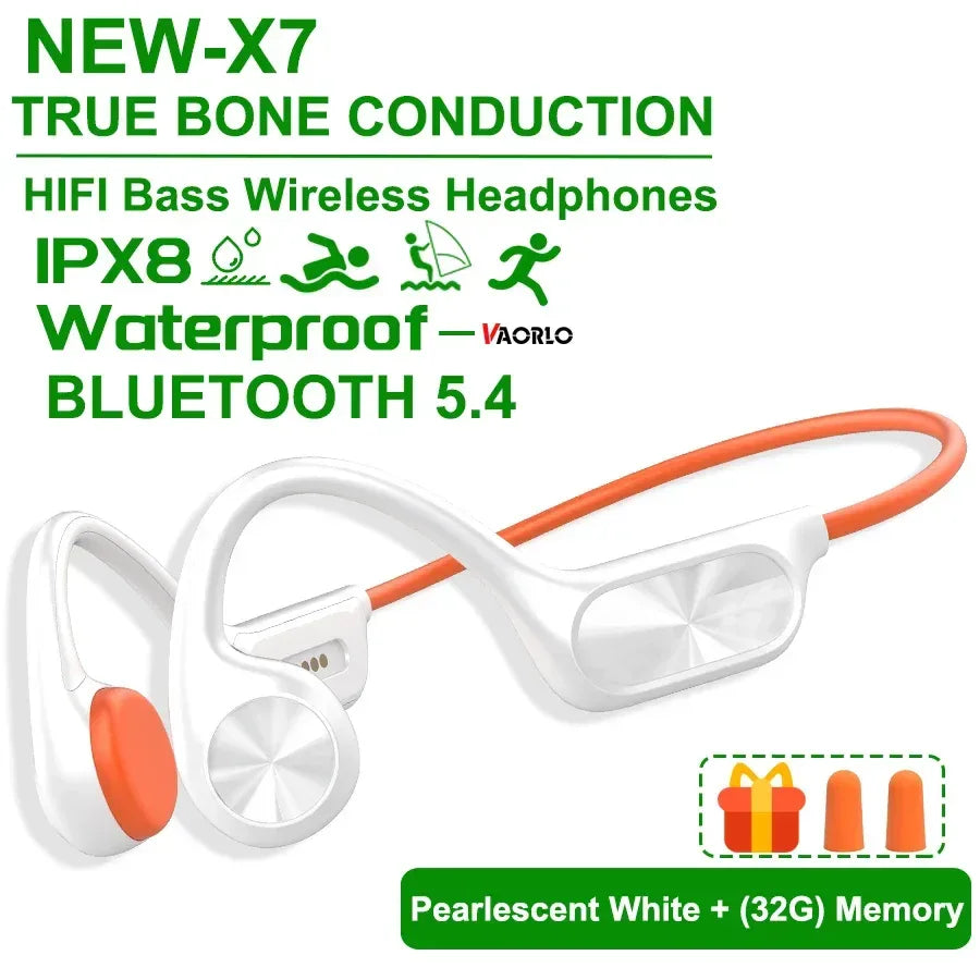 IPX8 Waterproof Swimming Diving Bone Conduction Headphone Bluetooth 5.3 Bass Wireless Headset MP3 (32G) Player fitness Earphone - Urbizia