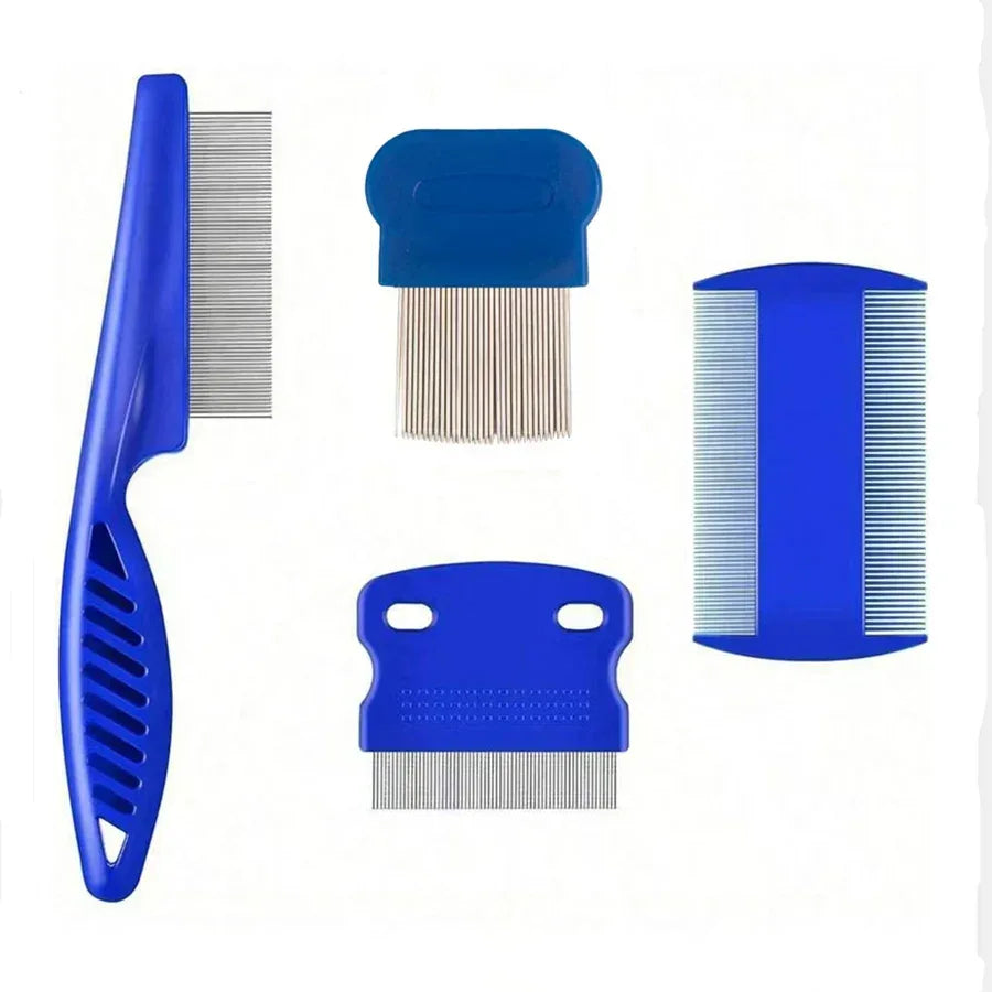 4 Pack Flea Lice Comb, Stainless Steel Dog Cat Grooming Combs with Rounded Teeth, Double Sided Professional Pet Tear Stain Remover - Urbizia