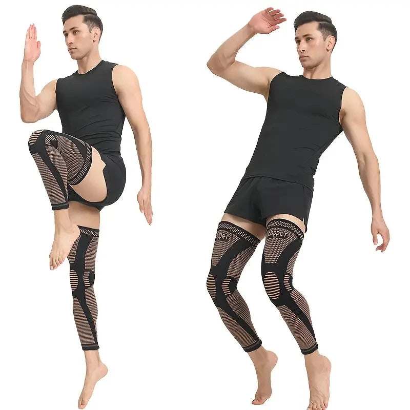 1pc/2pcs Copper Compression Knee Sleeves, Stretchable Full Leg Support Knit Fabric Knee Brace Breathable