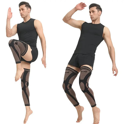 1pc/2pcs Copper Compression Knee Sleeves, Stretchable Full Leg Support Knit Fabric Knee Brace Breathable