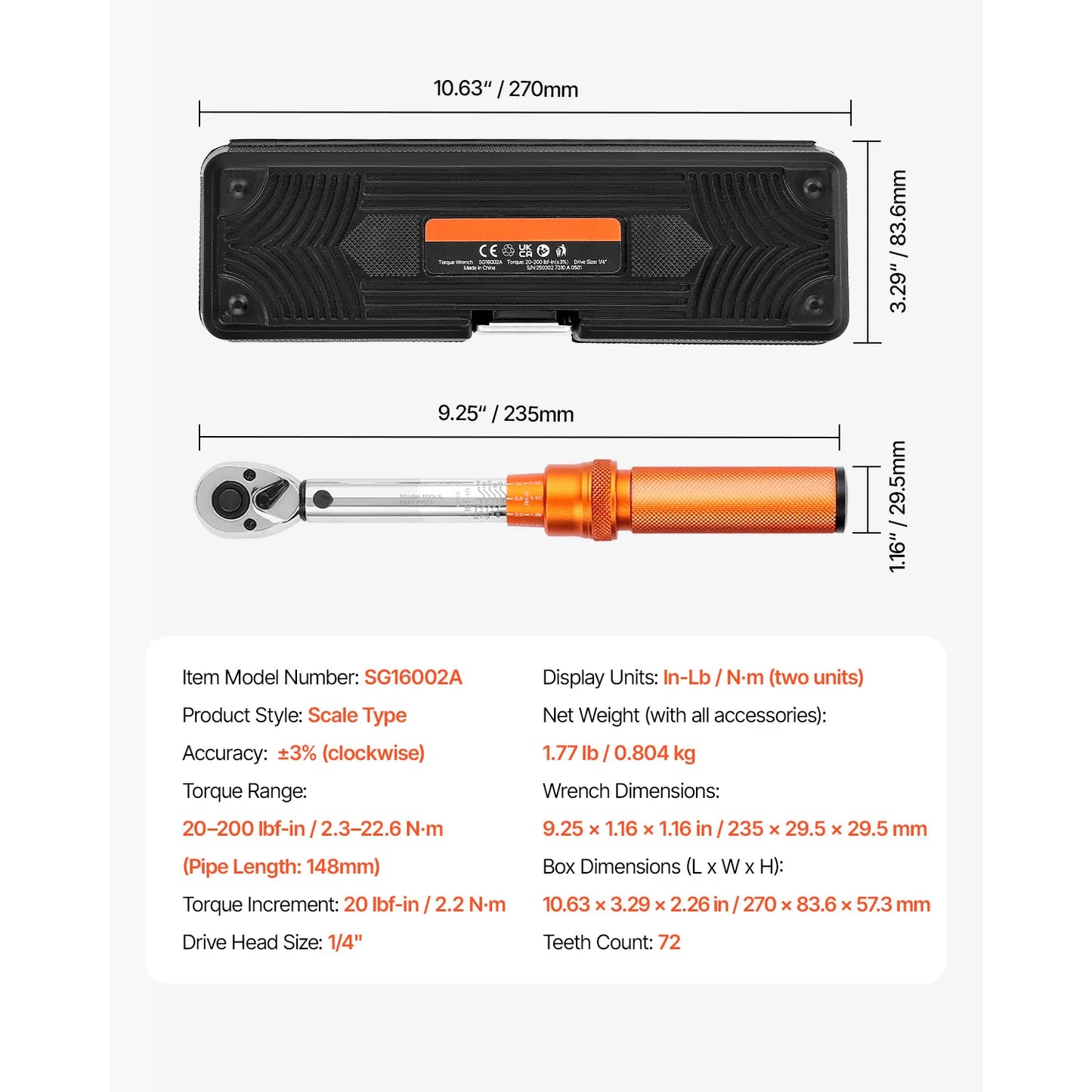 SucceBuy Torque Wrench Set Drive Click Torque Wrench Dual-Direction Adjustable  Mechanical Dual Range Scales Torque Wrench Kit