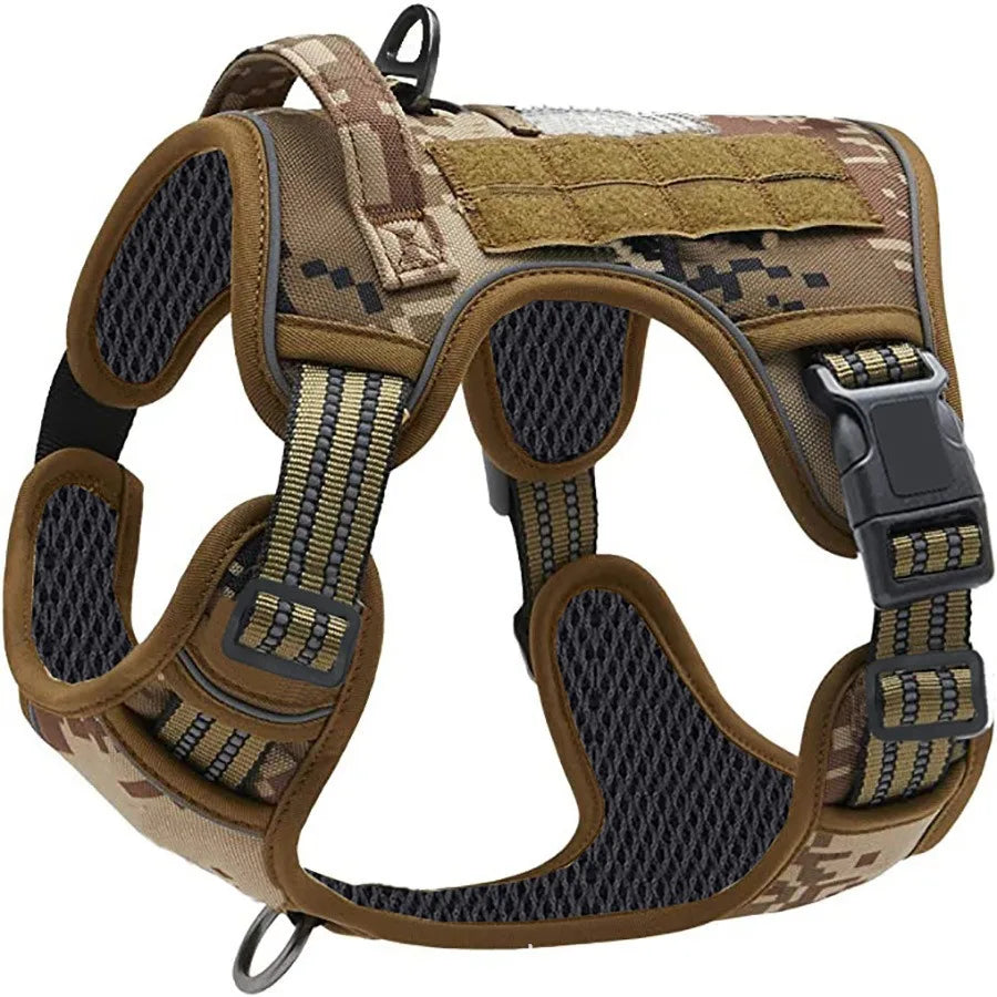Large Dog Harness Collar Leash Molle Pouches Pet German Shepherd Malinois Training Walking Vest Dog Harnesses for Medium Dogs