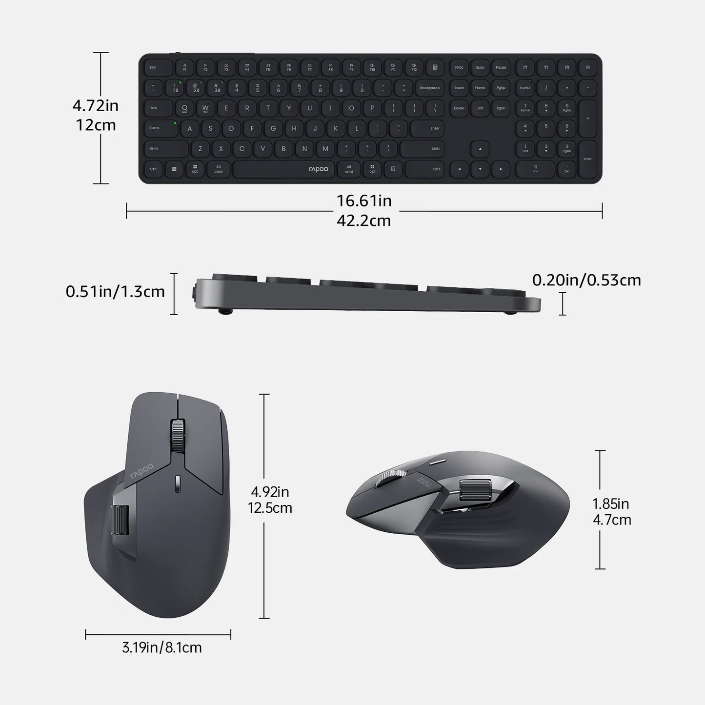 Rapoo 9560M Wireless Keyboard and Mouse Combo E9550L USB-C Rechargeable 110-Key Ultra-Thin Keyboard and MT760SE Wireless Mouse