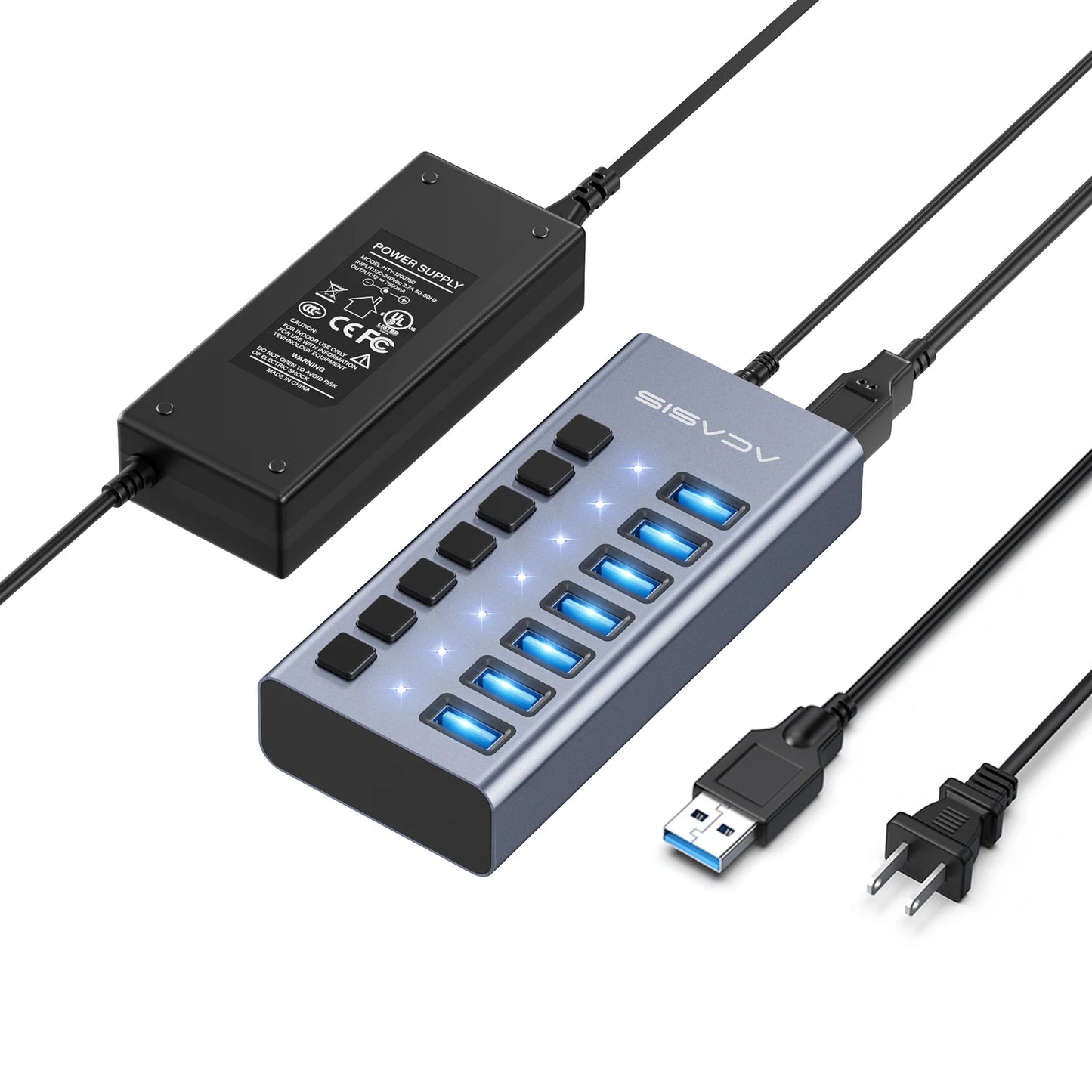 Acasis 16/10/7 Port USB Hub 10Gbps Individual Switch Charging Data Transfer for PC Laptop Workstation Multi Device Expansion