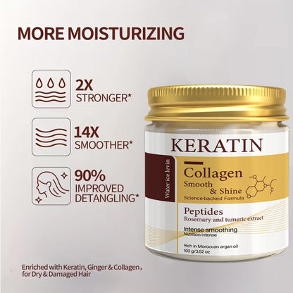Keratin Collagen Hair Mask with Peptides & Rosemary - Intense Smoothing & Shine for All Hair Types - Deep Conditioning Treatment