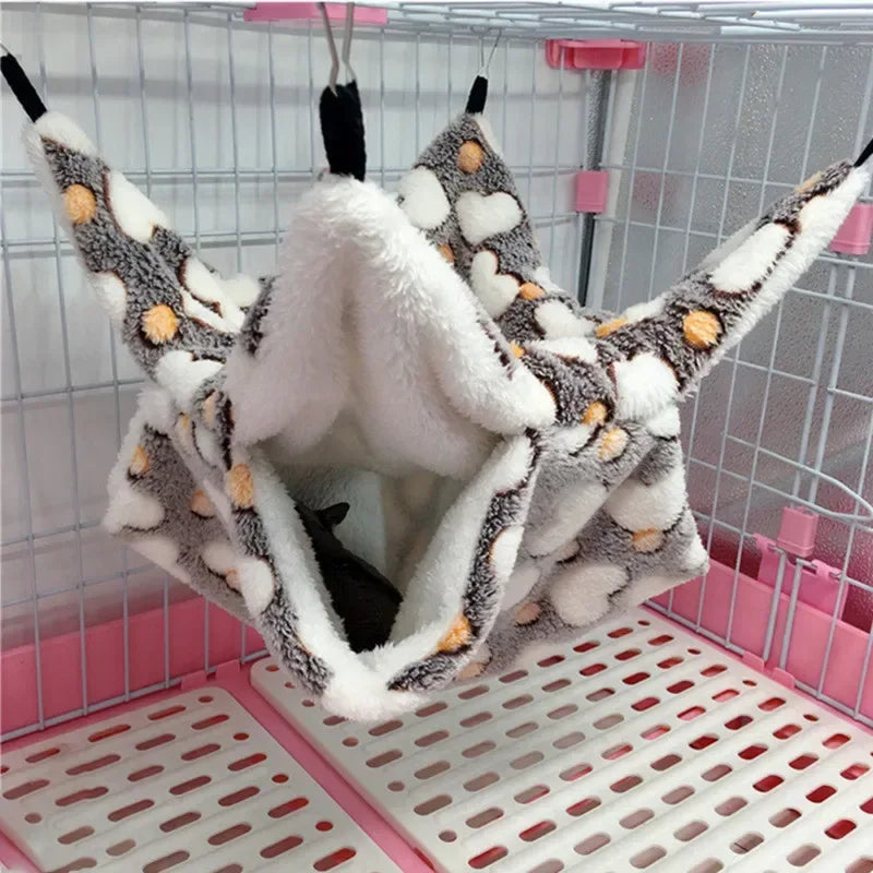 1/2 pcs Hamster Hideout Cage Print Fleece Guinea Pig Sugar Glider Sleeping Bed Rodent Hammock Rat Little House Animals Supplies - Urbizia