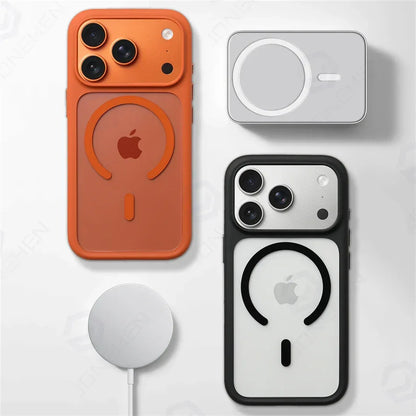 For Magsafe Transparent Camera Control Button Case For iPhone Air 16 17 Pro Max 17pro Orange Magnetic Armor Shockproof Cover