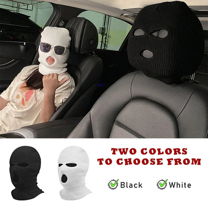 Universal Car Headrest Cover Funny Car Seat Face Mask Ski Mask Wrap Protection Vehicle Front Head Rest Protectors Accessories