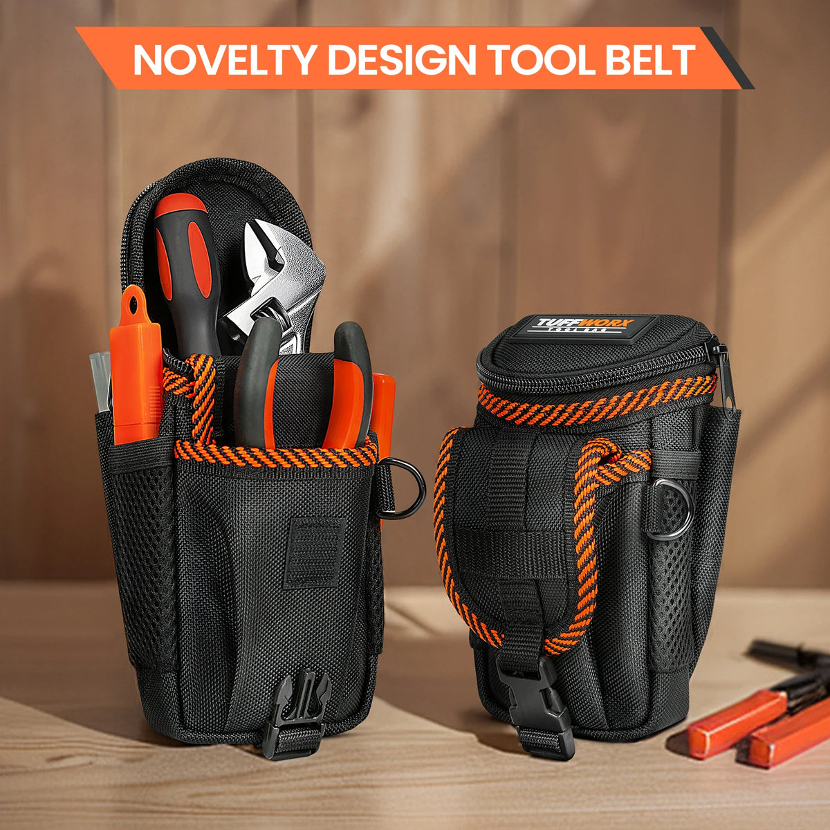 Small Tool Pouch with Belt Clip, Tool Belt Pouches, Electrician Tool Pouch. Mini Organizer Pocket Attachment for Tool Belt
