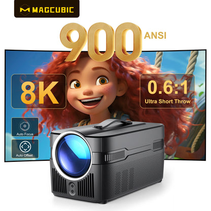 Magcubic Auto Focus Ultra Short Throw Projector 900ANSI With Auto Offset 1080P 8K HD WiFi6 BT5.4 Allwinner H726 Voice HY450C