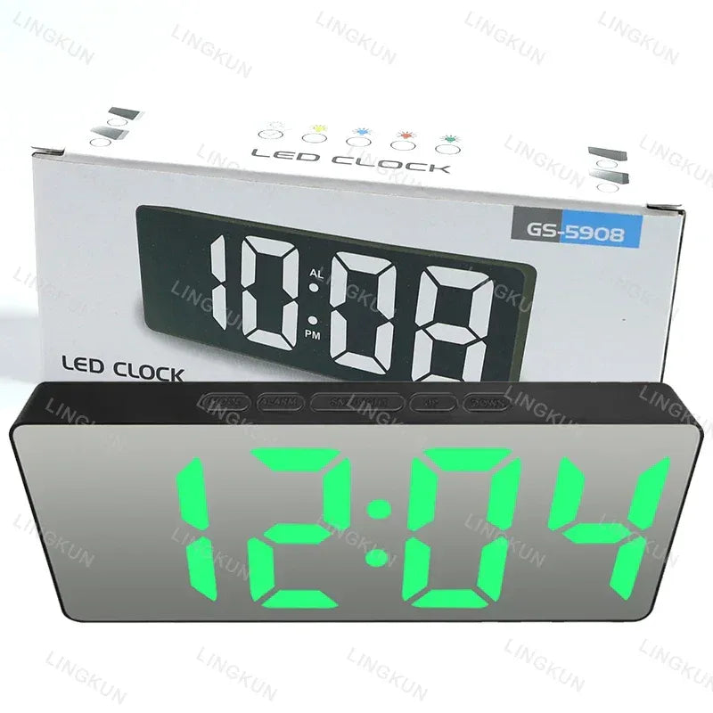 Electronic Alarm Clock Noiseless Design Digital LED Large Display Mirror Electronic Clock Digital Alarm Clock LED Mirror Clocks - Urbizia