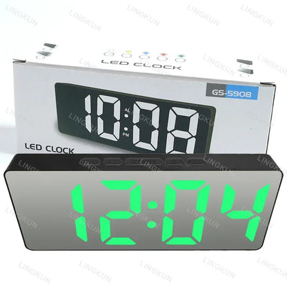 Electronic Alarm Clock Noiseless Design Digital LED Large Display Mirror Electronic Clock Digital Alarm Clock LED Mirror Clocks - Urbizia