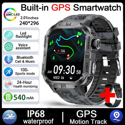 2026 New Outdoor Military Men's Smartwatch Is Equipped With GPS LED Lighting, A Compass, Wireless Communication, IP68 Waterproof