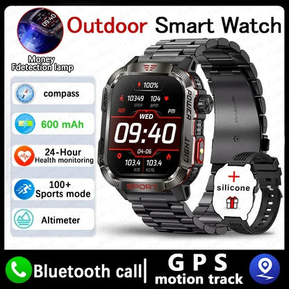 New Military GPS Smart Watch Men Flashlight Compass Waterproof 600mAh Battery Outdoor Sport Tracker Bluetooth Call Smartwatch - Urbizia
