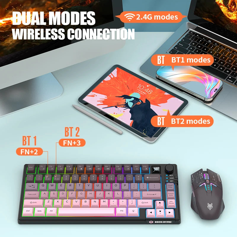 XUNSVFOX K920 Bluetooth Wireless Keyboard Mouse Set Dual Model Laptop Home Office Gaming USB Light Charging