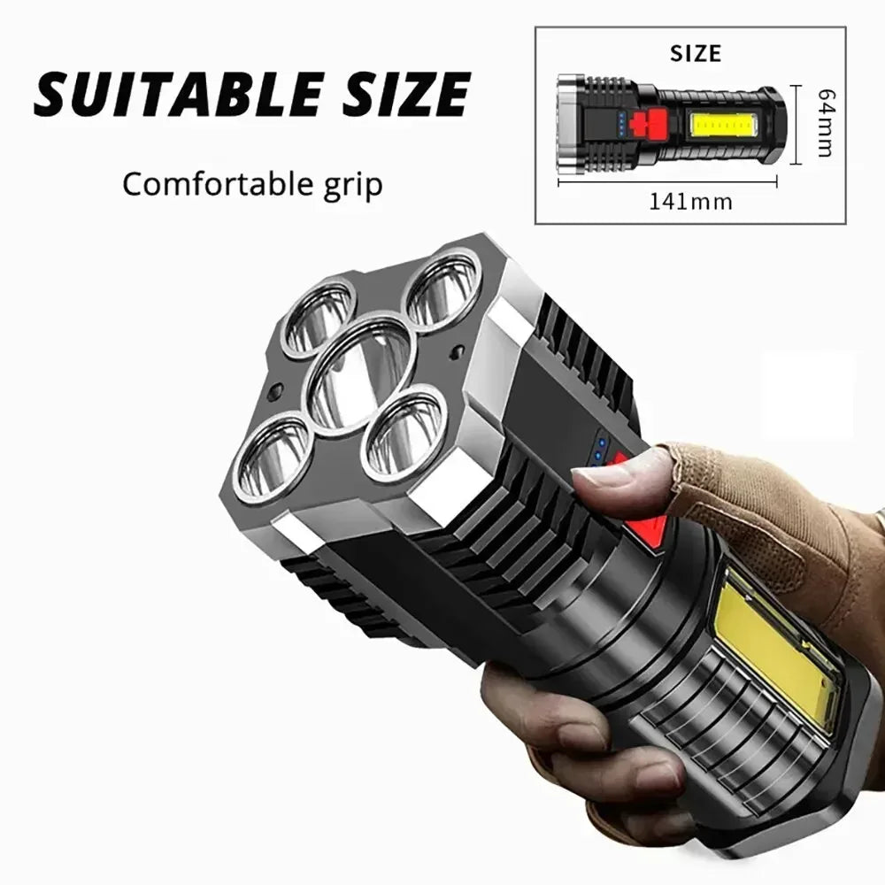 5LED High Power Led Flashlights Rechargeable Camping Spotlight with Side Light 3 Lighting Modes for Camping Adventure Outdoor - Urbizia