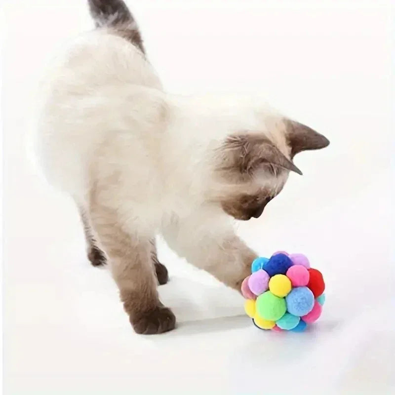 1/3PCS Cat Toys Cat Plush Ball Toy Pet Elastic Bell Ball Self Hi Ball Playing Cat Colorful Woolen Ball - Urbizia