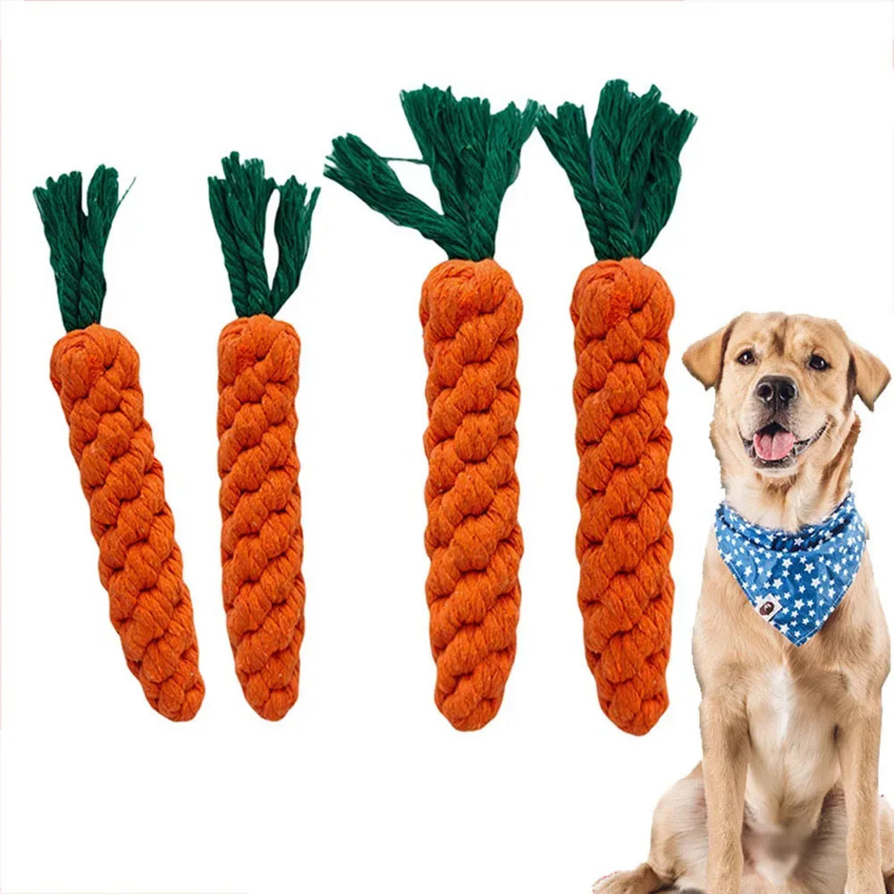 1Pcs Carrot Dog Bite Rope Pet Dog Toys Safe Durable Braided Bite Dog Chew Toys Resistant Puppy Molar Cleaning Teeth Cotton Rope - Urbizia