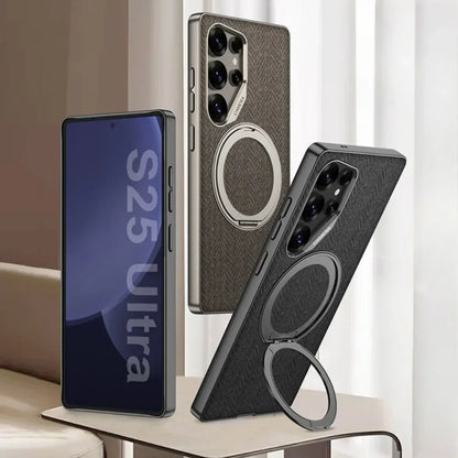 For Samsung Galaxy S26 S25 S24 S23 Ultra 360° Rotating Ring Bracket Holder Phone Case Kistand PU Leather Protective Cover