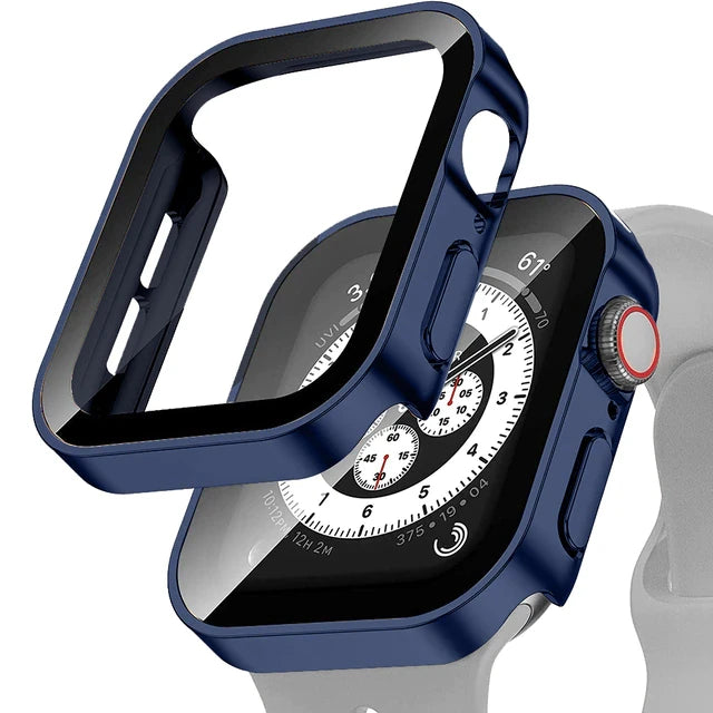 Glass+Case for Apple Watch 42 46mm 45mm 41 49 44mm 40 Mm Straight Edge Screen Protector Cover Case iWatch SE 6 7 8 9 10 11 Ultra