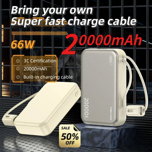 20000mAh 66W Fast Charge Power Bank CCC Chinese Certification with Cable for Xiaomi Huawei Samsung IPhone