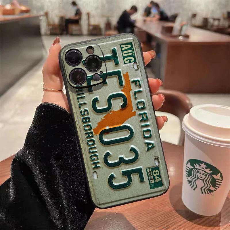Retro License Plate iPhone Case – Shockproof Full Coverage