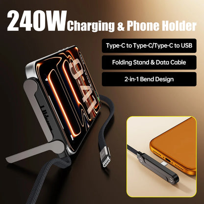 240W PD Fast Charging Type C to Type C Cable USB C to Type C Cable with Foldable Stand Phone Holder For iPhone 15 Xiaomi HUAWEI