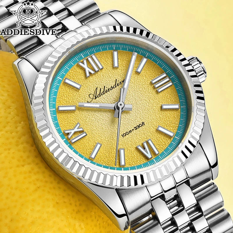 ADDIESDIVE Stainless Steel Quartz Watches For Men AD2535 reloj hombre Colorful Dial Watch Super Luminous Simple Wristwatches