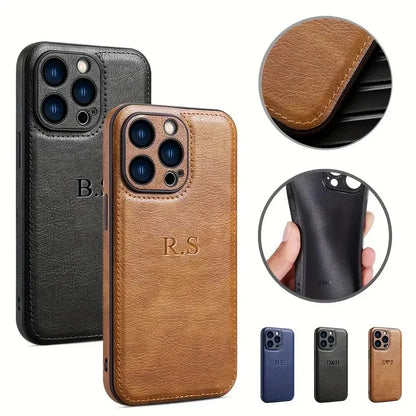 Personalized Customizable Initials Name Case For iPhone 17 16 15 14 13 12 11 Pro Max Plus Luxury Classic Bussiness Leather Cover