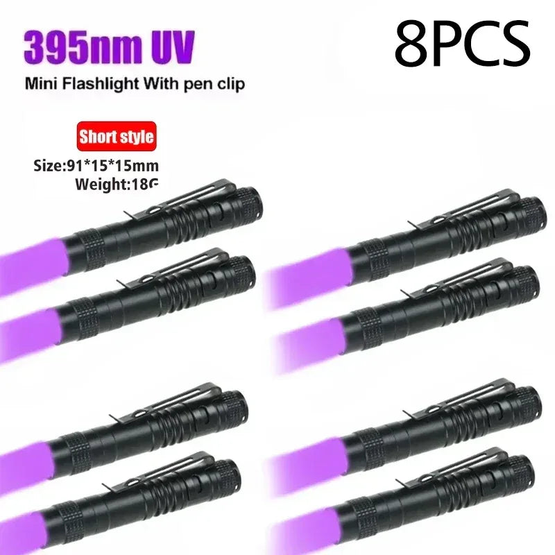 UV Flashlight 395nm Ultraviolet Torch With Pen Clip Portable AAA Batteries Used Violet Light Pet Urine Scorpion Detector UV Lamp - Urbizia
