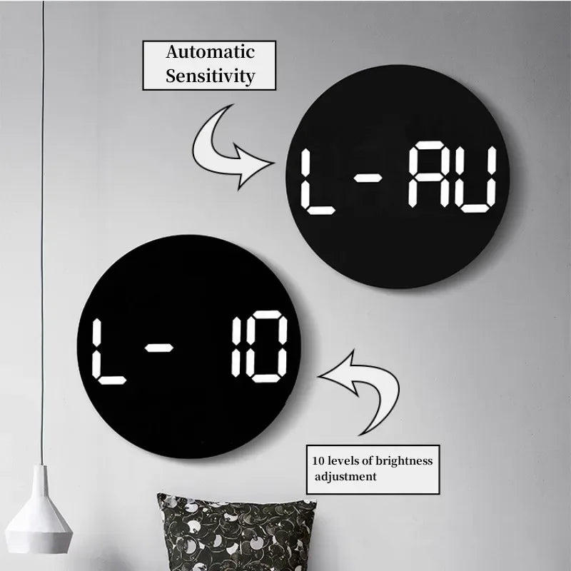 10 Inch Remote Control Digital Wall Clock Temperature Humidity Date Week Timing Countdown 2 Alarm Auto Dimmer LED Alarm Clock - Urbizia