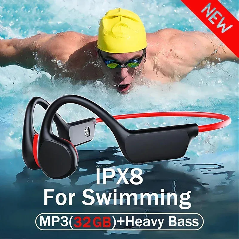 True Bone Conduction Headset IPX8 32GB Bluetooth 5.3 Wireless Swimming Headphone With Microphone Waterproof Exercise Fitness - Urbizia