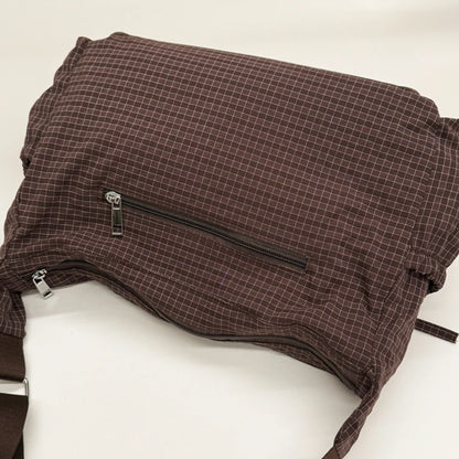Korean-Style Retro Grid Single Shoulder Bag, Large Capacity, Versatile for School, Work, and Commuting, Unisex Design
