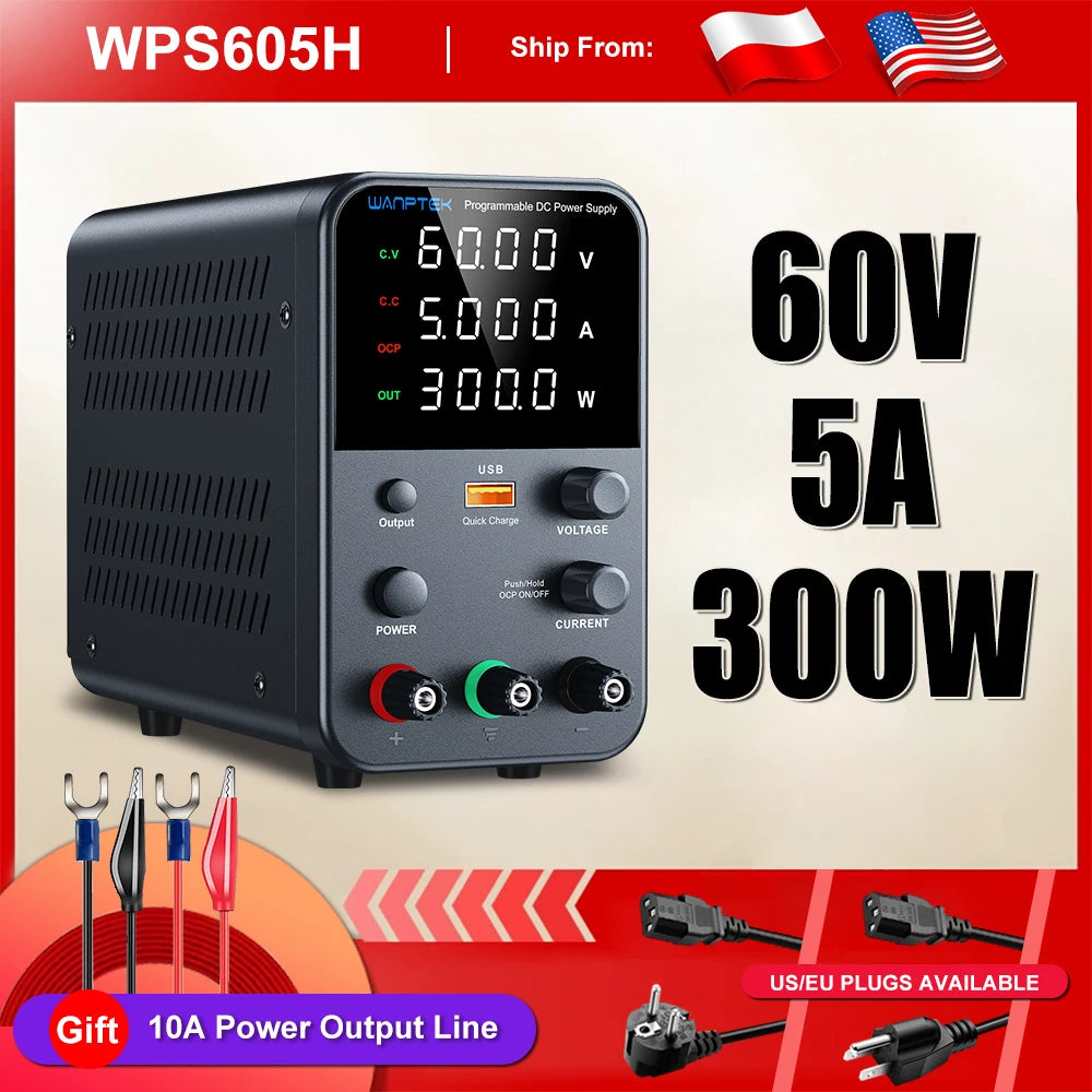 Wanptek DC Lab Power Supply 30V 10A  60V 5A  Adjustable Voltage Regulator Preset Voltage Current Dual Input Voltage 220V/110V