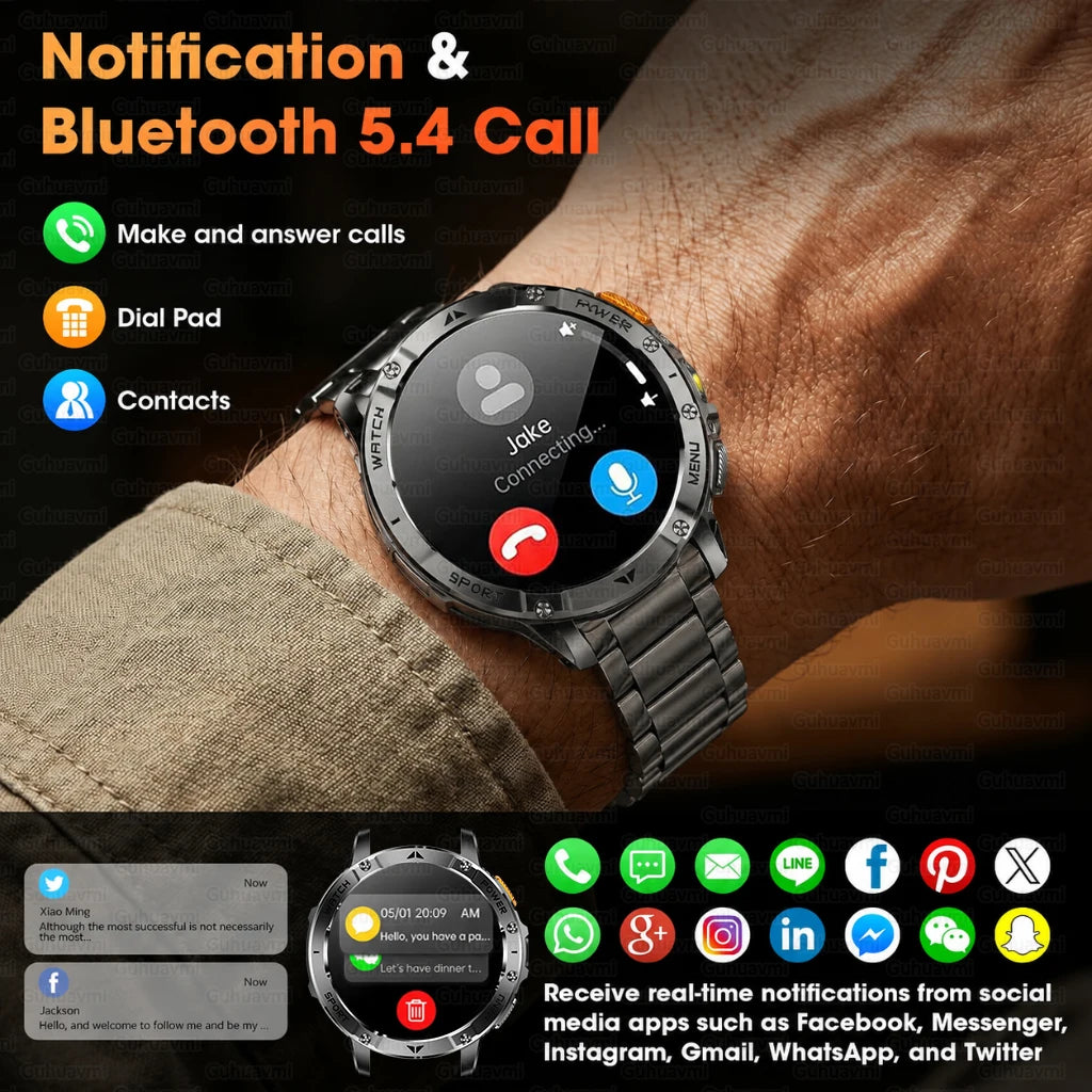 2026 New Military Outdoor Smart Watch Men 10ATM Waterproof Diving Heart Rate Monitor LED Flashlight Bluetooth Call Fitness Watch
