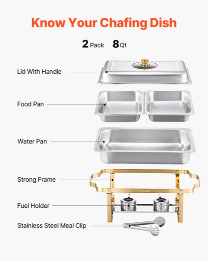 SucceBuy 2/4 Pack Chafing Dish Buffet Set Stainless Steel Chafer with Half Size Pans Rectangle Catering Warmer for Party Banquet